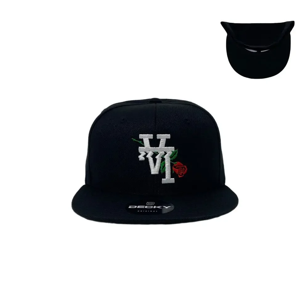 Los Angeles LA Wavy Upside Down Rose Snapback Hat All Black